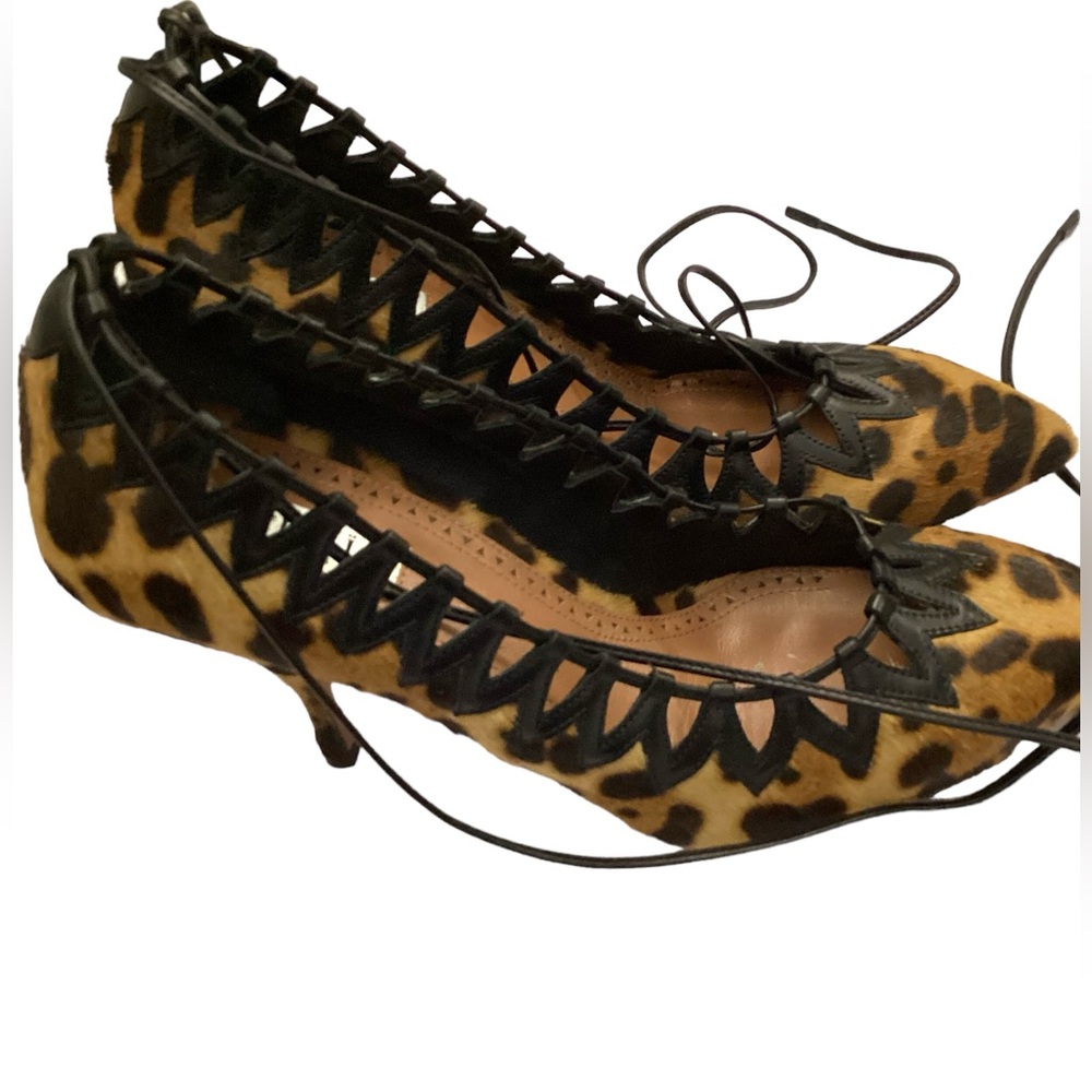 NWT ALAÏA Leopard Print Leather Trim Ankle-Wrap Pumps Brown & Black Size US 7 - Picture 11 of 16